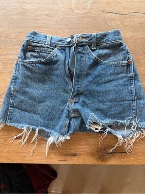 Lee Medium Blue Raw Hem High-Waist Denim Shorts